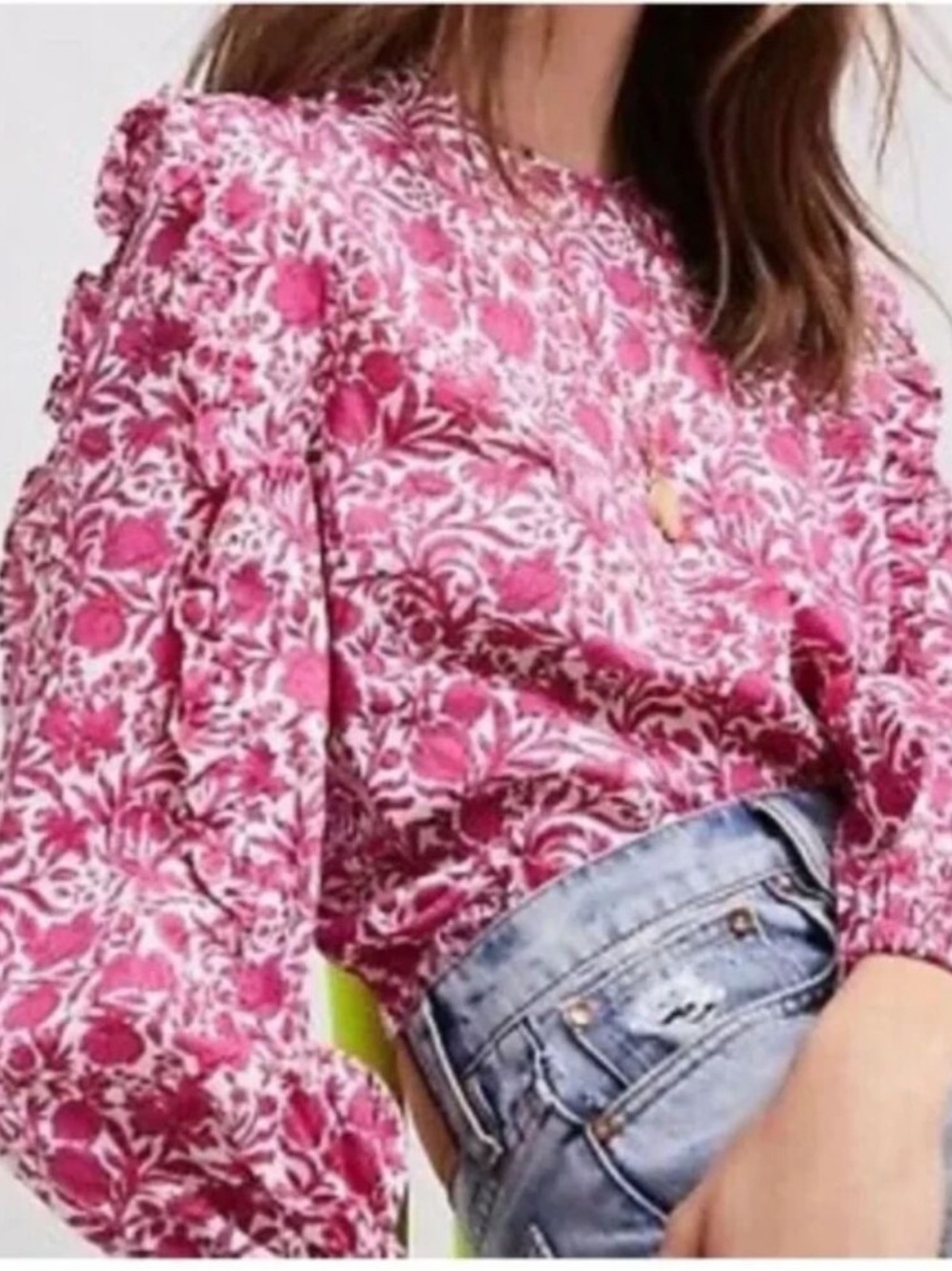 J. Crew Liberty Sambourne Floral Ruffle Sleeve Top, Azalea White Size XS